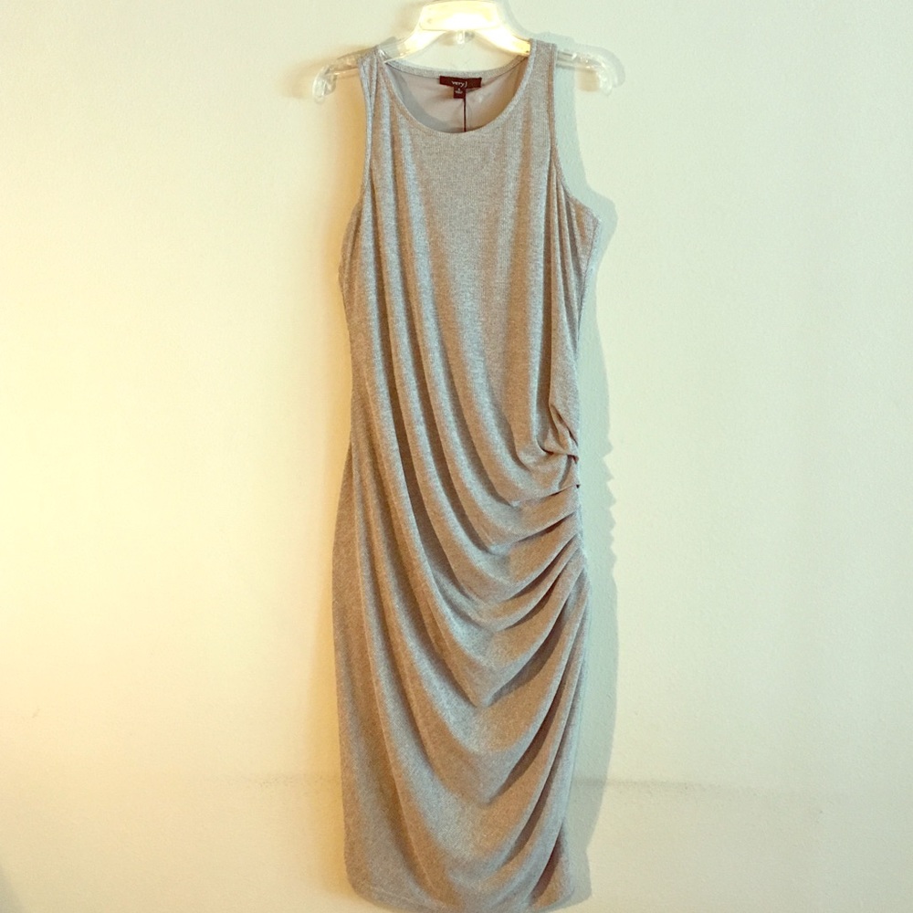 NWT Racerback Tank Dress Slip Stretch Ruching Gray - Picture 3 of 8